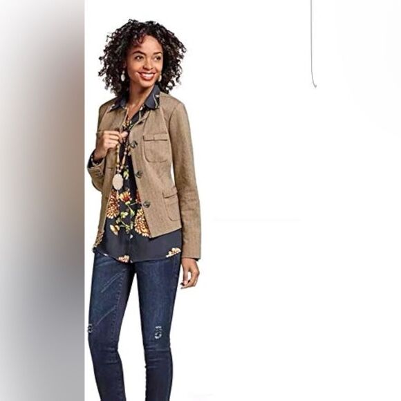 Cabi Penny Brown Herringbone Collarless Blazer Jacket #3170 - Picture 12 of 12